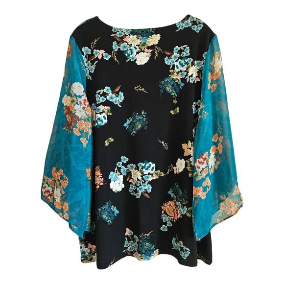 Chico's Vibrant Floral Blouse in Black and Teal - Picture 6 of 6